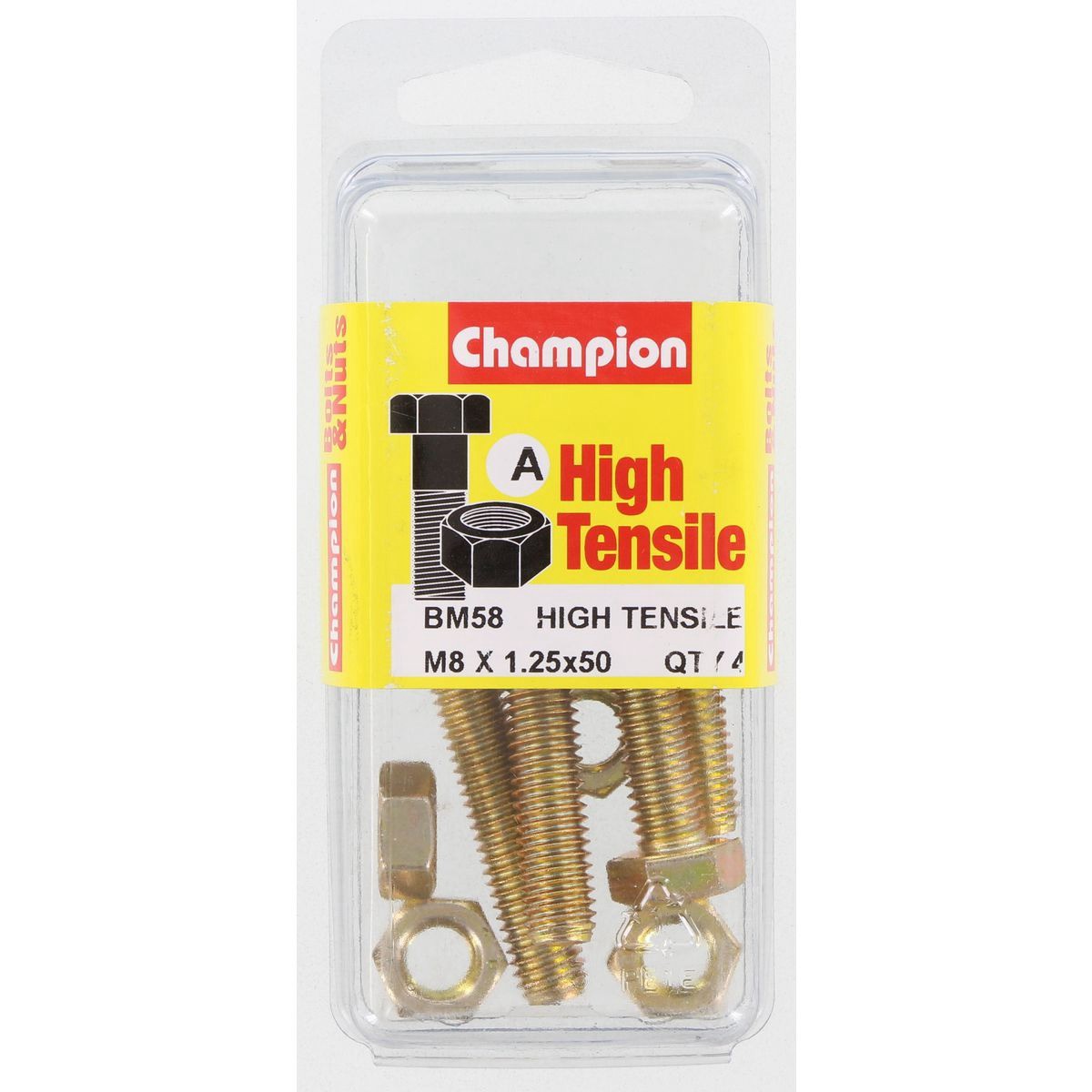 Champion High Tensile Hex Set Screws and Nuts – M8 x 50mm – Grade 8.8 - BM58 DIY
