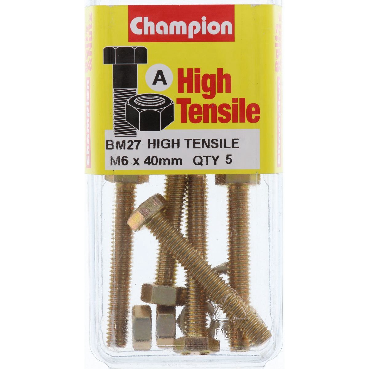 Champion High Tensile Hex Set Screws and Nuts – M6 x 40mm – Grade 8.8 - BM27 DIY