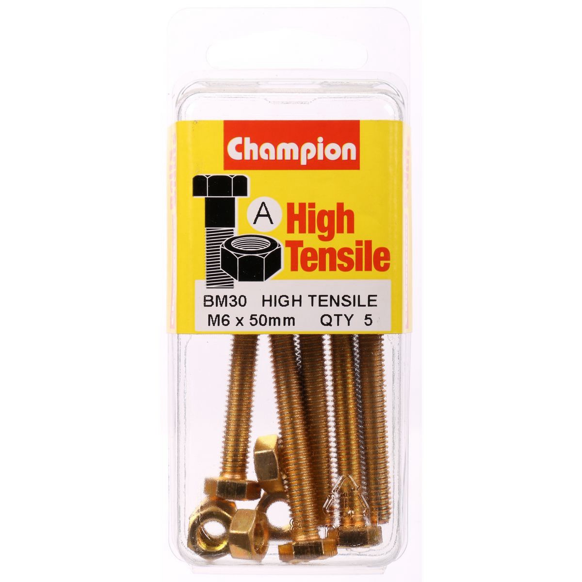 Champion High Tensile Hex Set Screws and Nuts – M6 x 50mm – Grade 8.8 - BM30 DIY