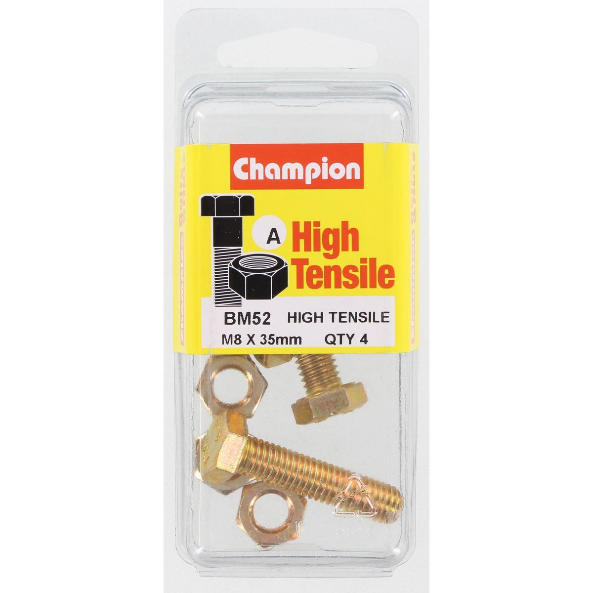 Champion High Tensile Hex Set Screws and Nuts – M8 x 35mm – Grade 8.8 - BM52 DIY