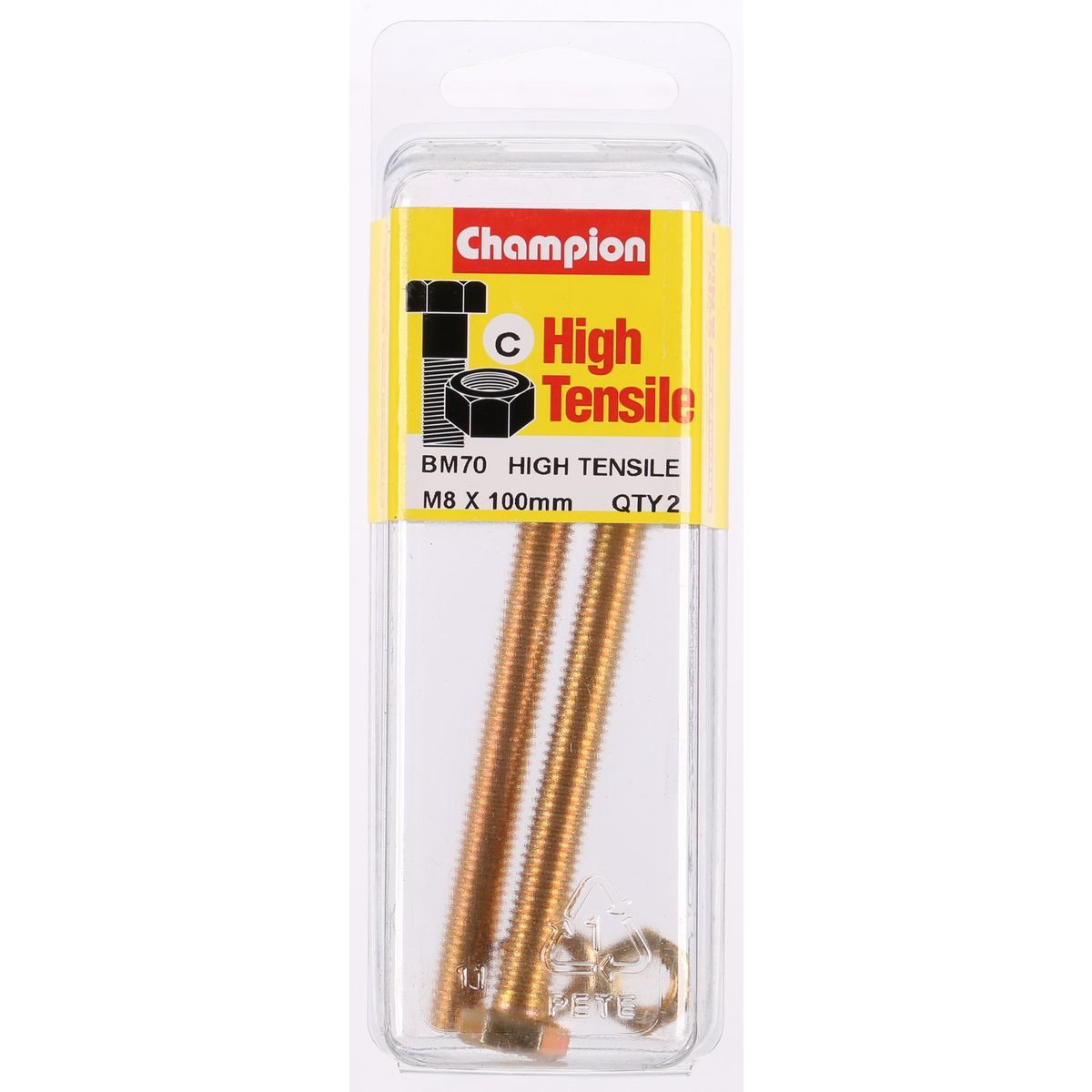 Champion High Tensile Hex Set Screws & Nuts – M8 x 100mm Grade 8.8 - BM70 Auto