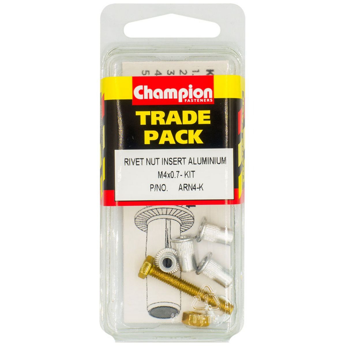 Champion Aluminium Rivet Nut Insert Kit – M4 x 0.7 Hardware