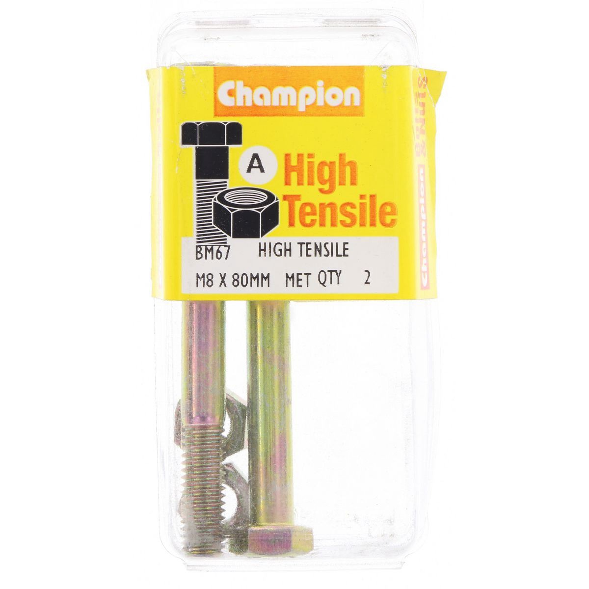 Champion High Tensile Hex Bolts & Nuts – M8 x 80mm Grade 8.8 - BM67 Hardware