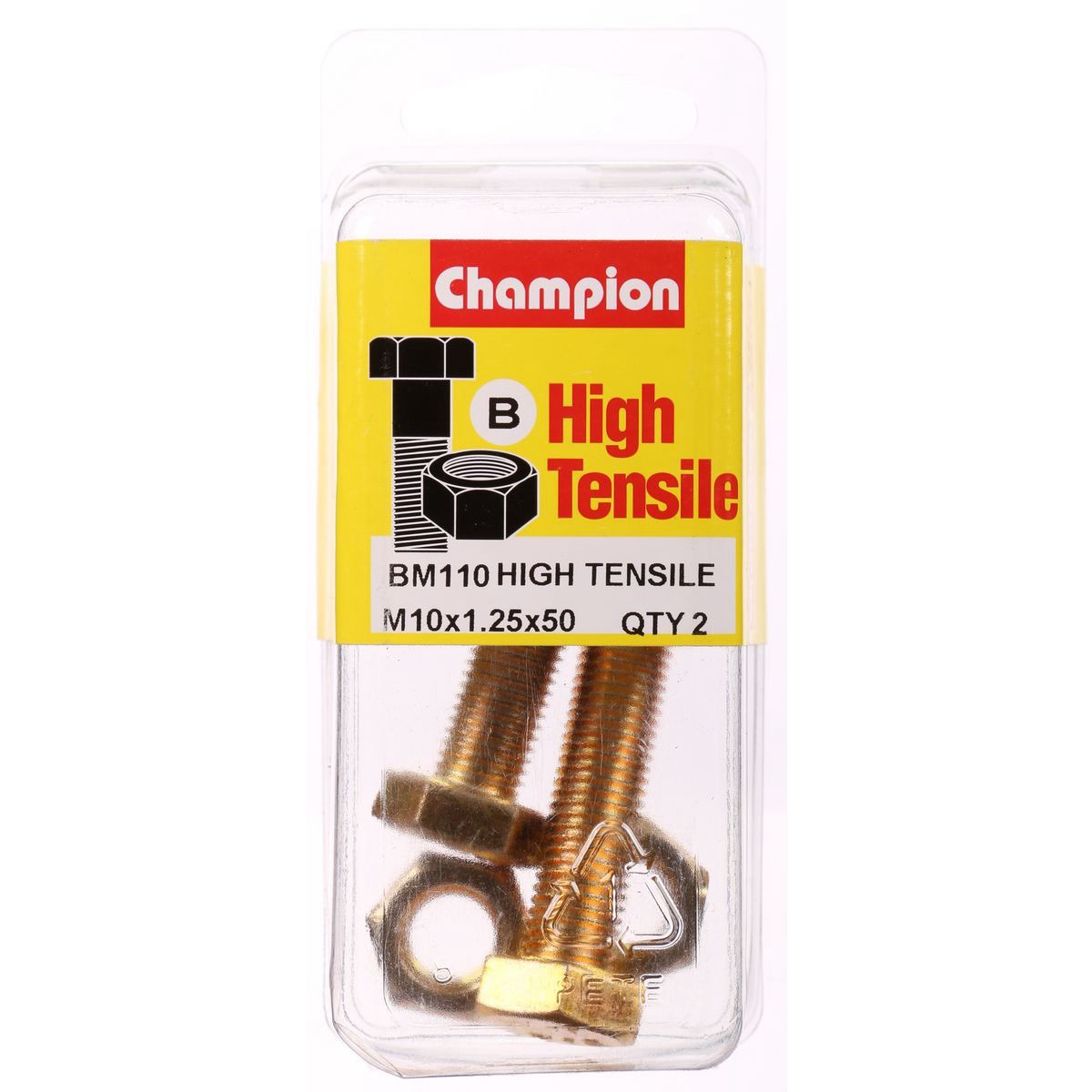 Champion High Tensile Hex Set Screws and Nuts – M10 x 50mm x 1.25 Pitch – Grade