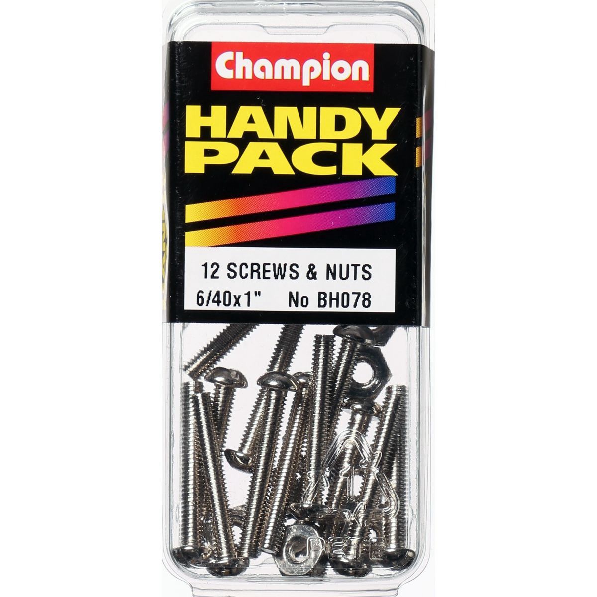 Champion Nickel Plated Pan Head Slot Machine Screws and Nuts – 6/40in x 1in - BH