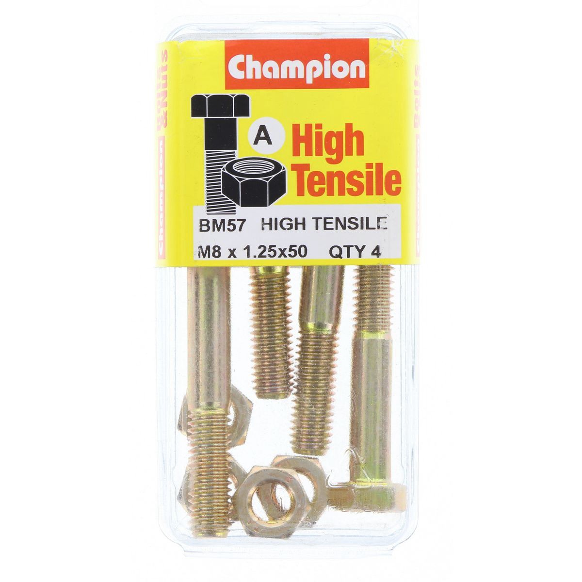 Champion High Tensile Hex Bolts and Nuts – M8 x 50mm – Grade 8.8 - BM57 Hardware