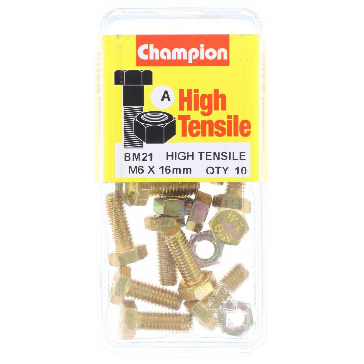 Champion High Tensile Hex Set Screws and Nuts – M6 x 16mm – Grade 8.8 - BM21 DIY