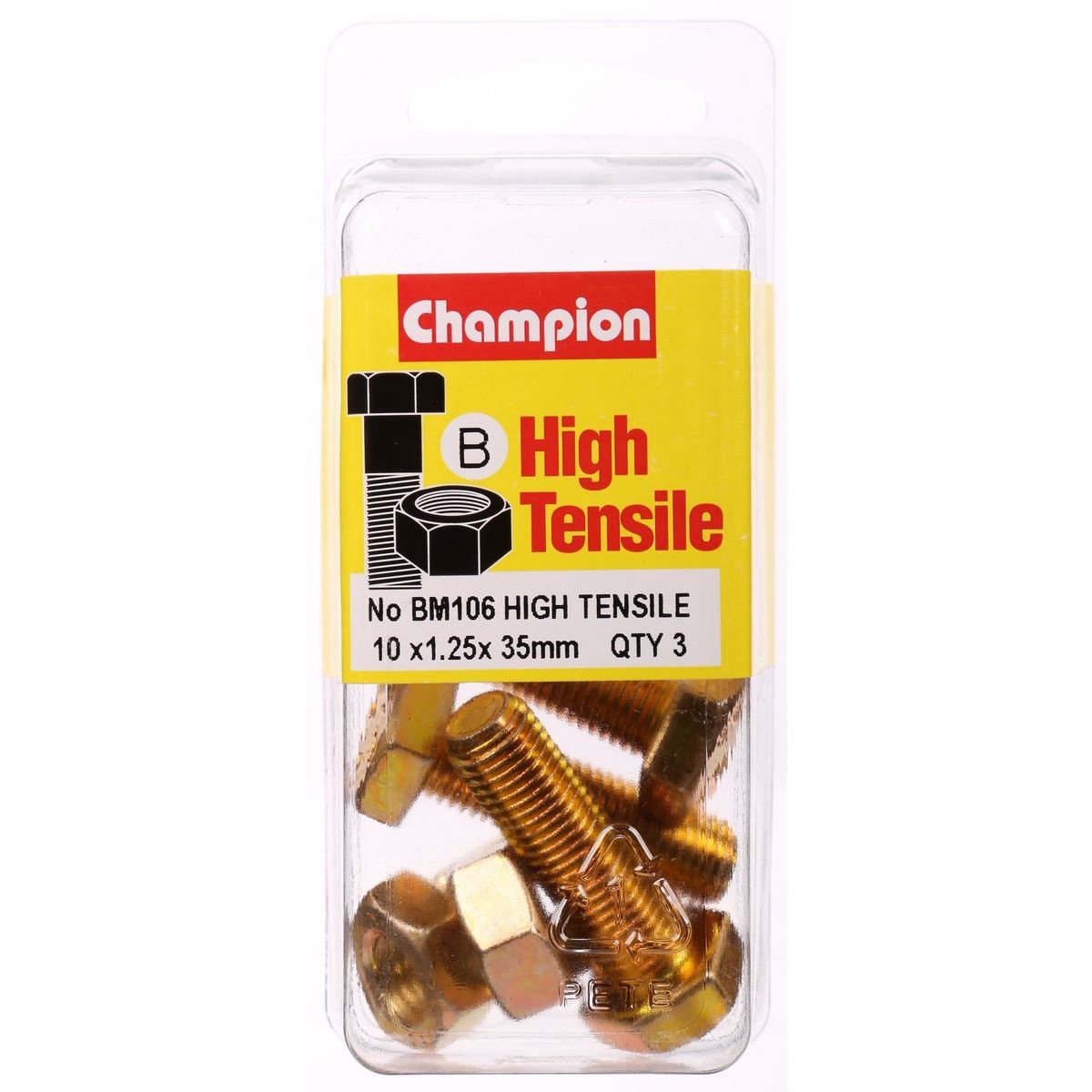 Champion High Tensile Hex Set Screws and Nuts – M10 x 35mm x 1.25 Pitch – Grade