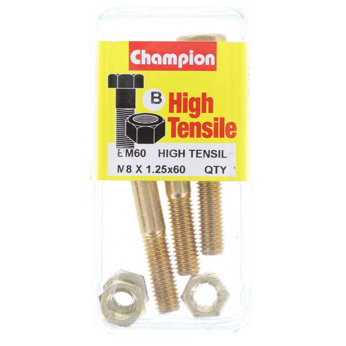 Champion High Tensile Hex Bolts & Nuts – M8 x 60mm Grade 8.8 - BM60 Hardware