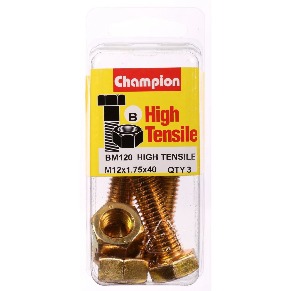 Champion High Tensile Hex Set Screws & Nuts – M12 x 40mm Grade 8.8 - BM120 Auto