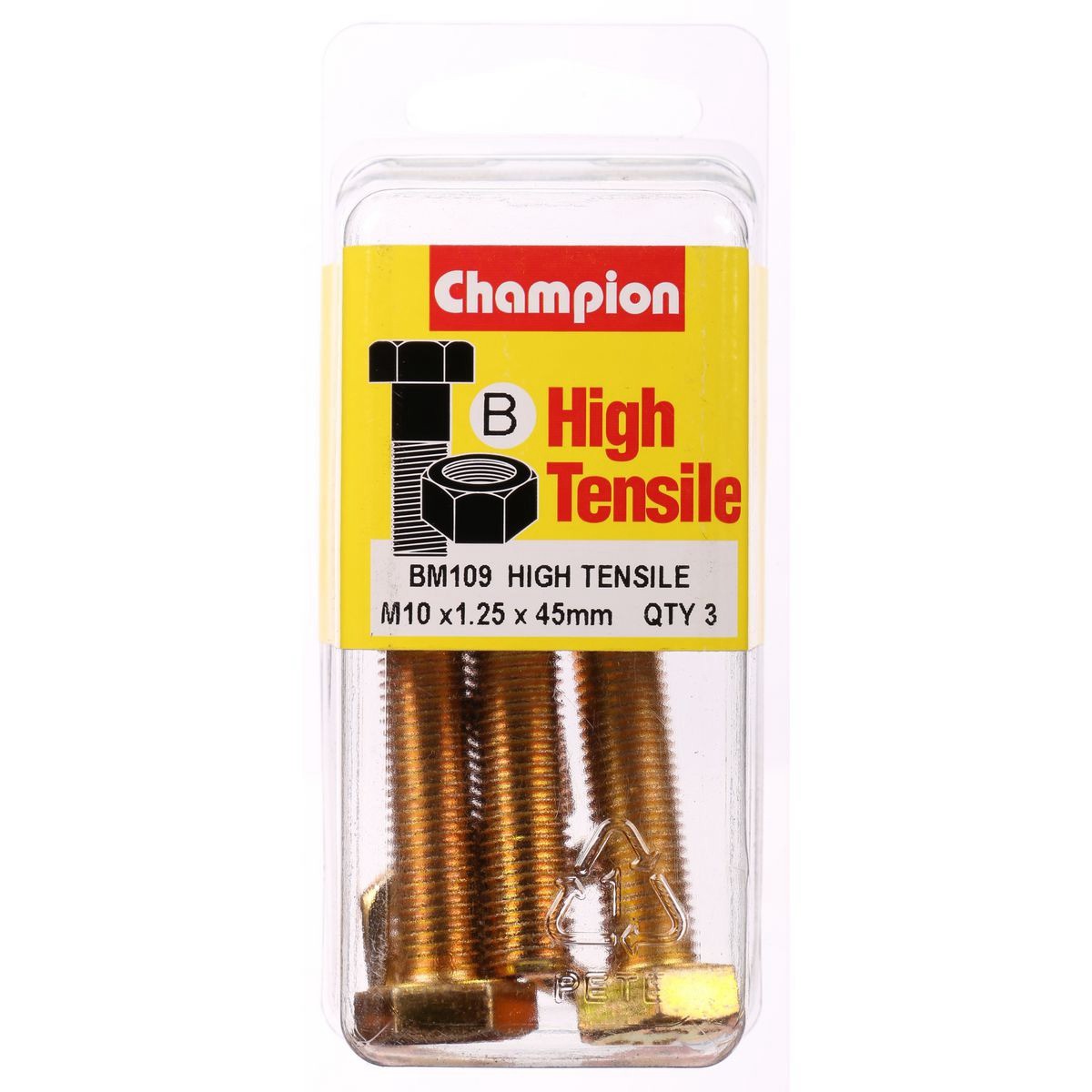 Champion High Tensile Hex Set Screws and Nuts – M10 x 45mm x 1.25 Pitch – Grade