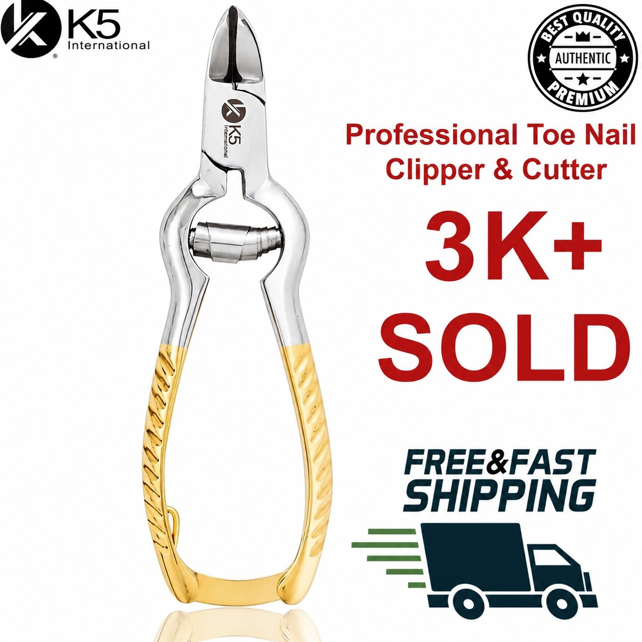 K5 International Toe Nail Clipper Heavy Duty for Thick Nails Gold Plated Manual