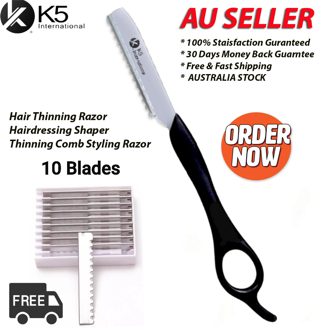 K5 International Hair Shaper Thinning Comb Razor 10 Blades Metal 16 cm Flat Red