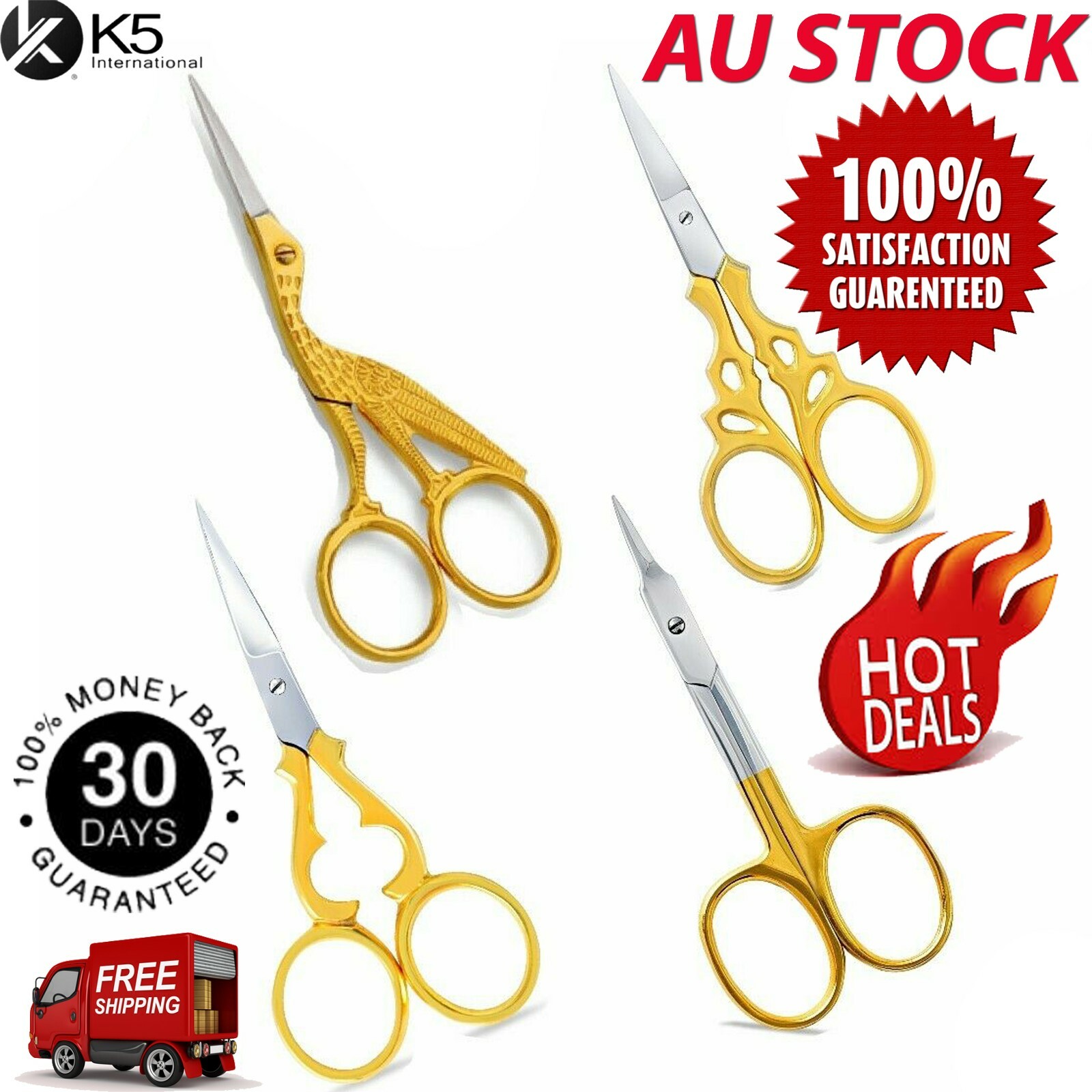 K5 International Stork Gold Stainless Steel Cuticle/Nail Scissors 3.5 Inches
