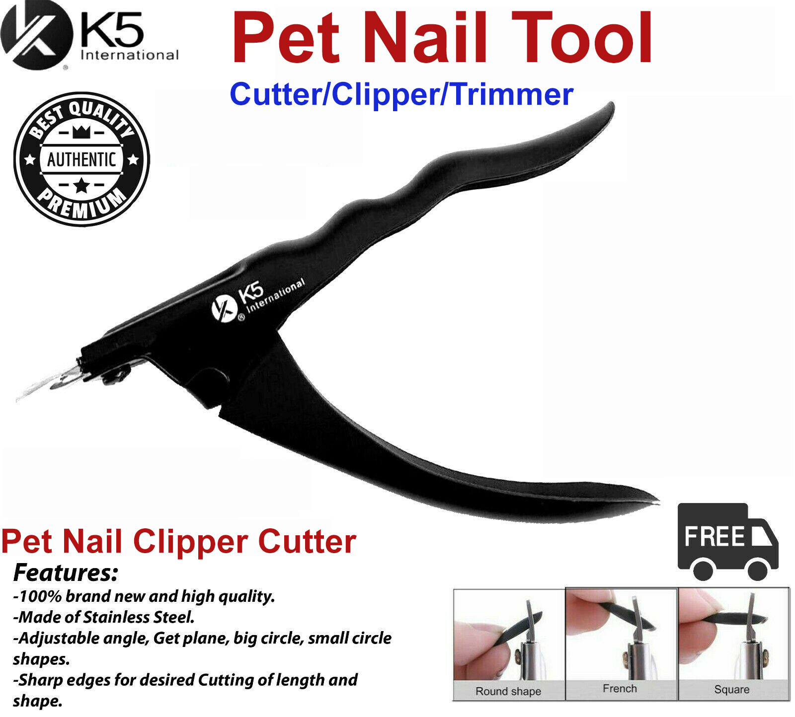 K5 International Heavy Duty Nail Clipper Cat Dog Rabbit Stainless Steel 16 Black
