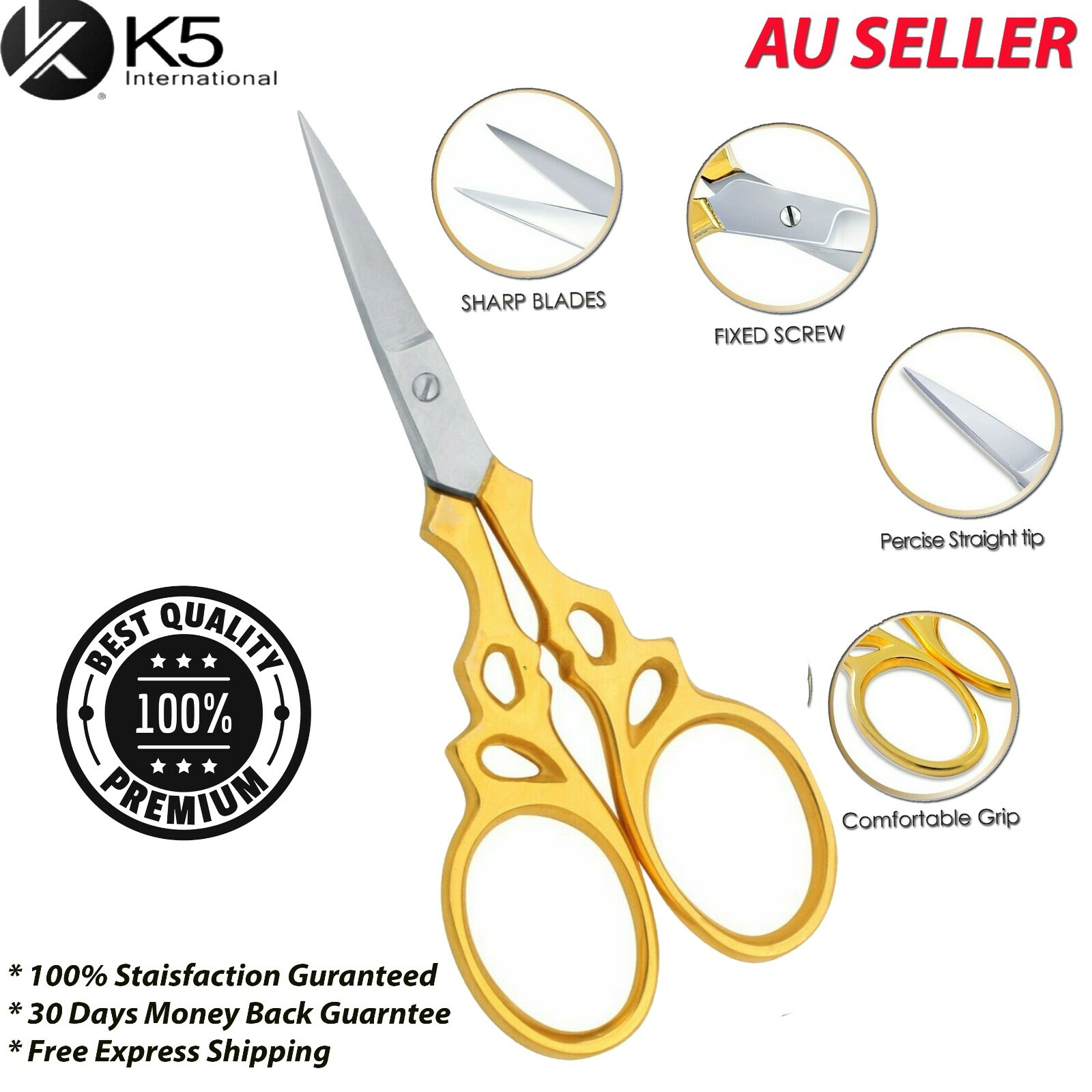 K5 International Cuticle/Nail Scissors Bird Stork Japanese Stainless Steel Gold