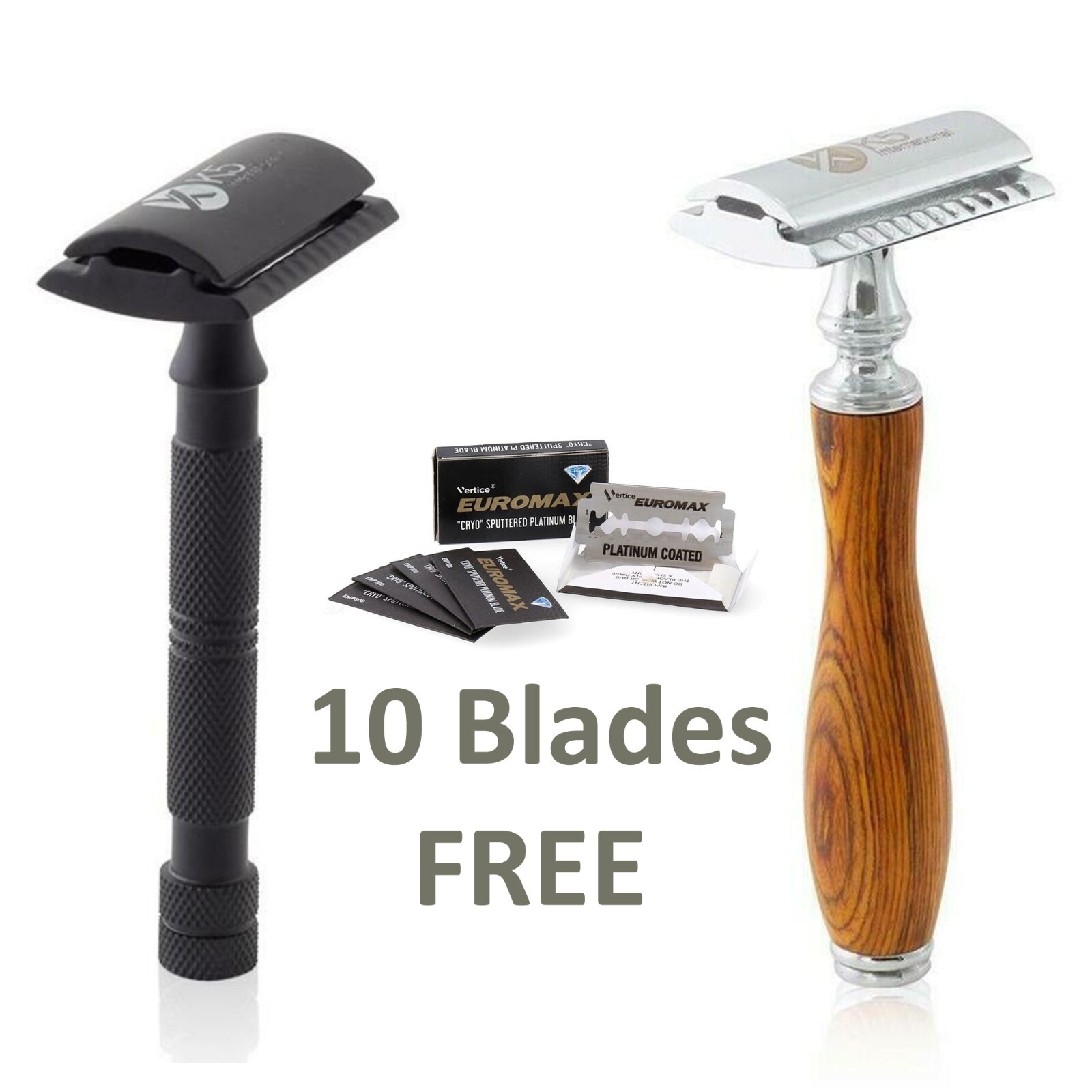 K5 International Men Safety Razor Double Edge Stainless Steel 10 Blades Black