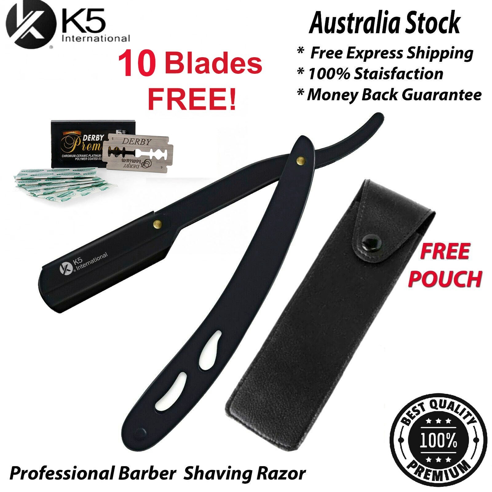 K5 International Cut Throat Razor Shavette Black Stainless Steel 10 Blades Salon