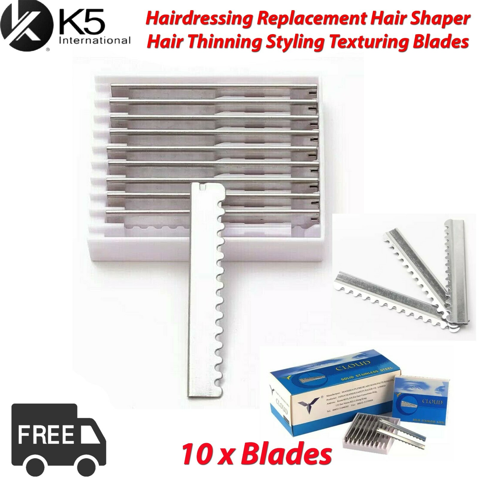 K5 International 10 Replacement Hair Shaper Blades Stainless Steel 57.5 Styling