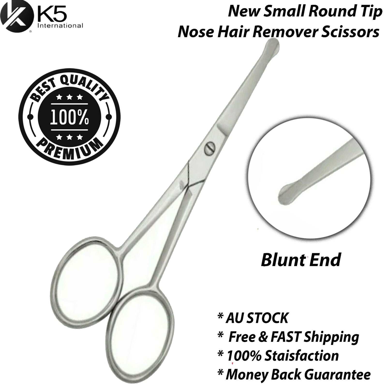 K5 International Nose Hair Remover Scissors Curved Edge Stainless Steel Silver