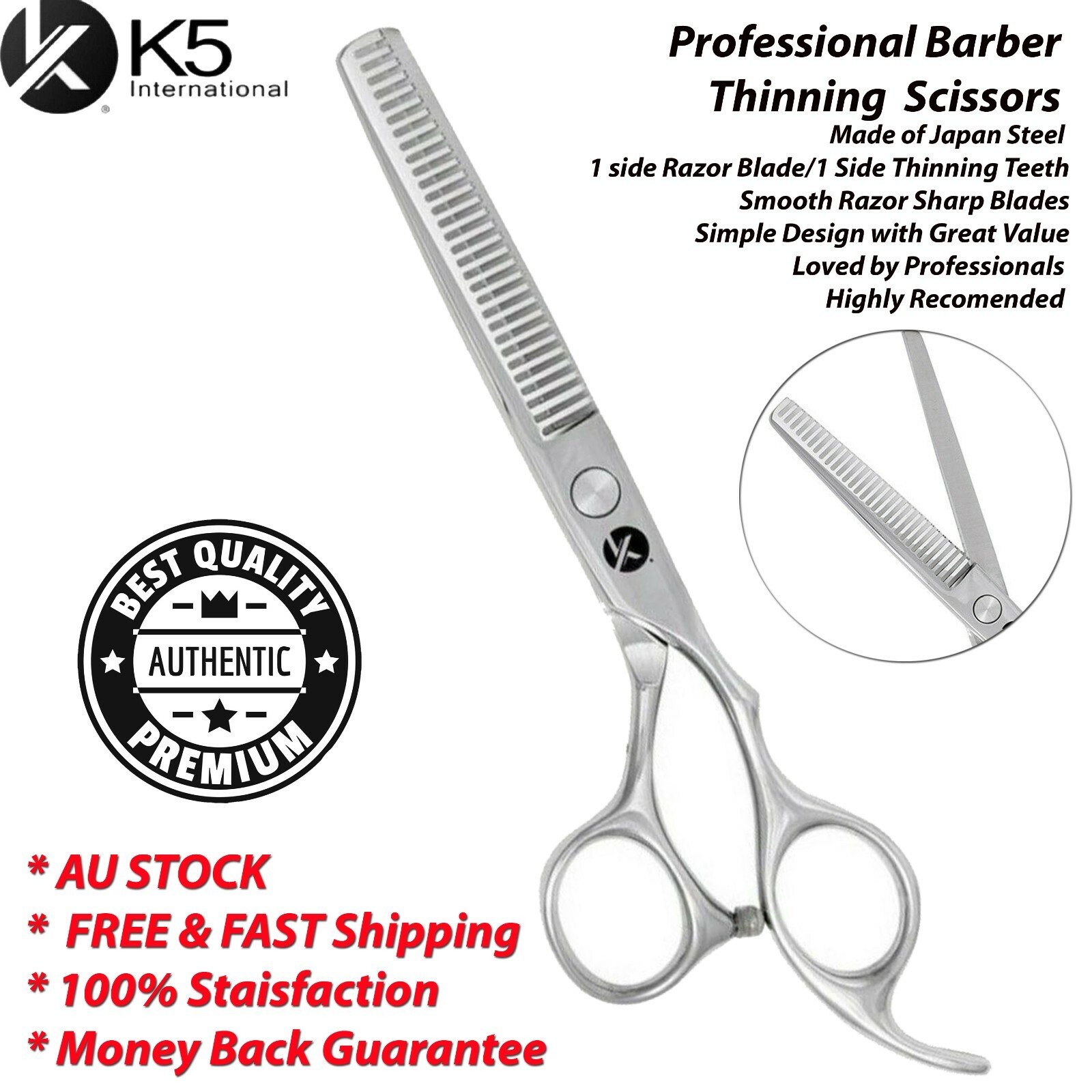 K5 International Thinning Shears Dragon Handle Silver Stainless Steel 16 cm