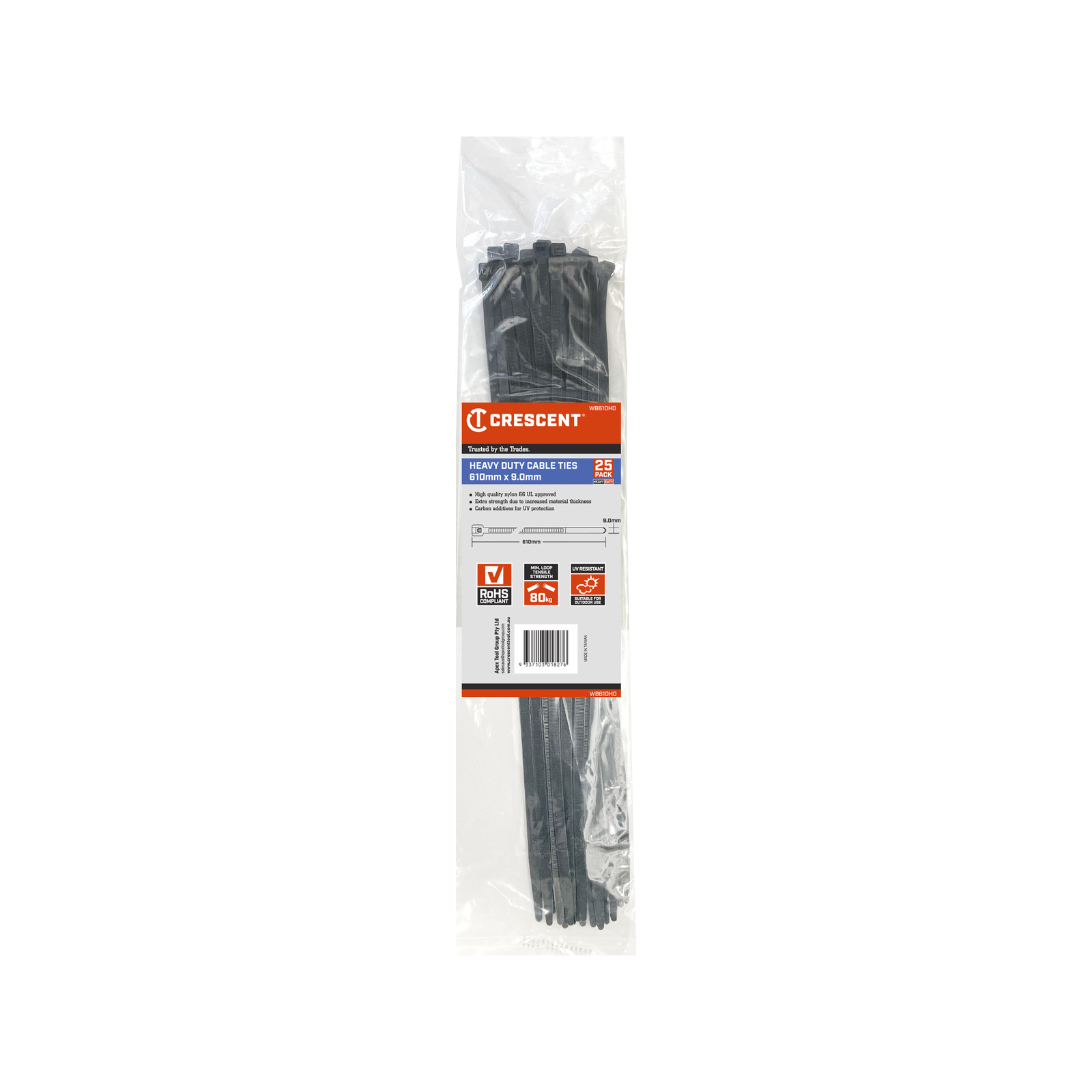 Crescent 610 x 9mm Heavy Duty Cable Ties - 25 pieces Car Wiring Adapter