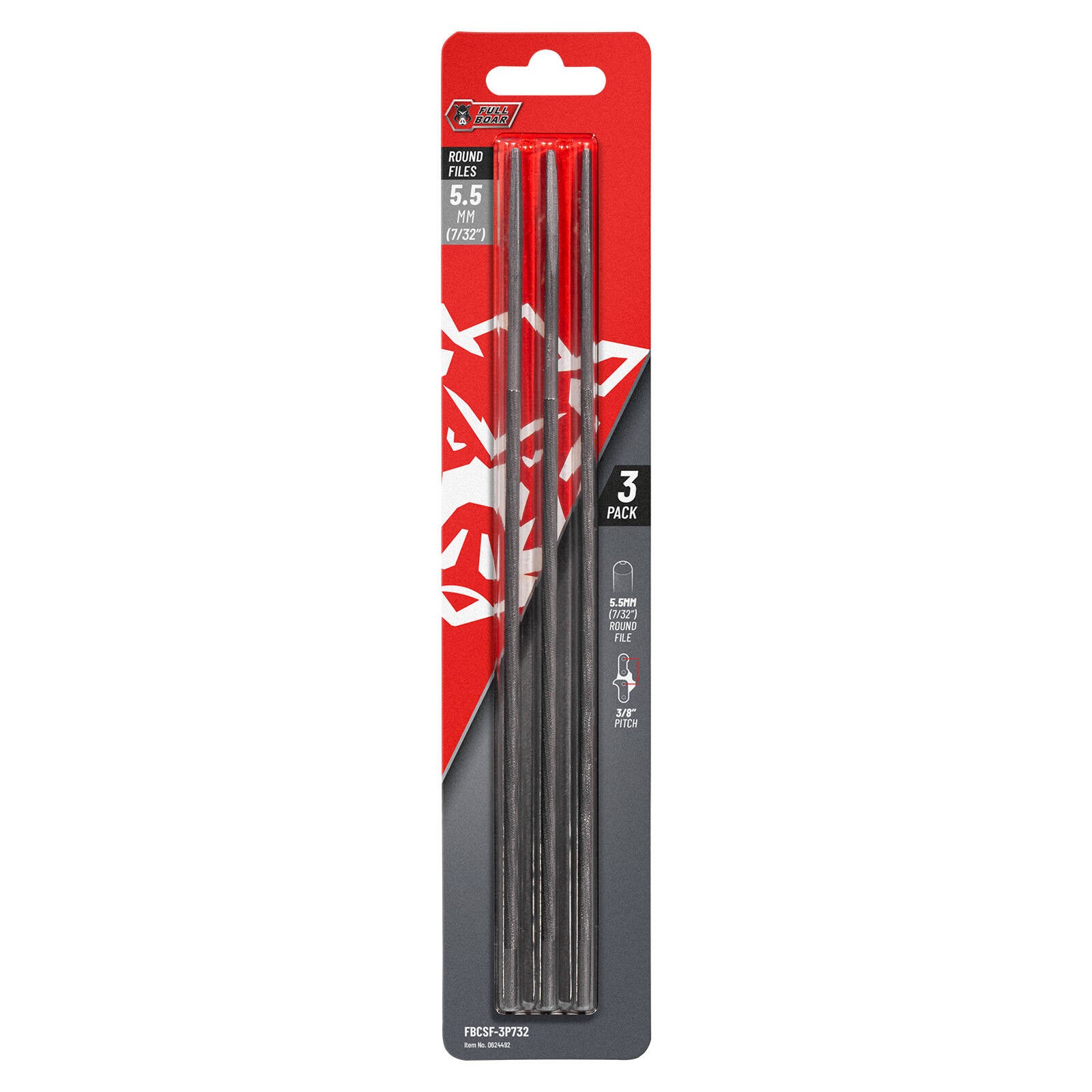 Full Boar 5.5mm (7/32") Round Chainsaw File - 3 pieces